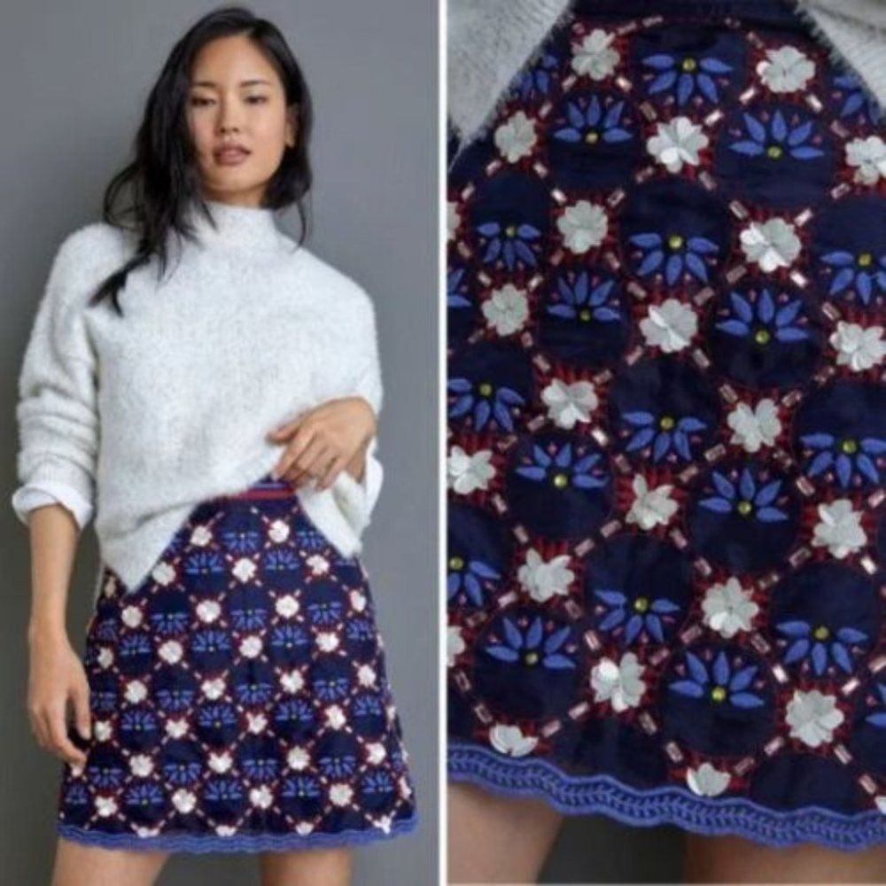 NWT Anthropologie Maeve Mayfair Beaded Mini Skirt | 12
